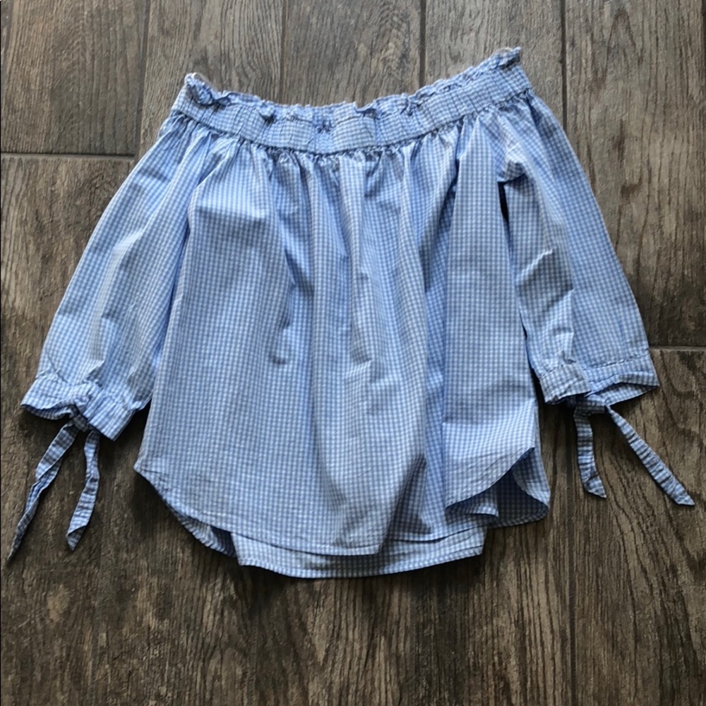 Blue Gingham Off Shoulder Top